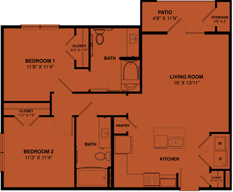 B2HC Handicap 2 bedroom apartment floorplan at the Park at Speyside